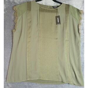 Express Olive Green Blouse with Lace Trim